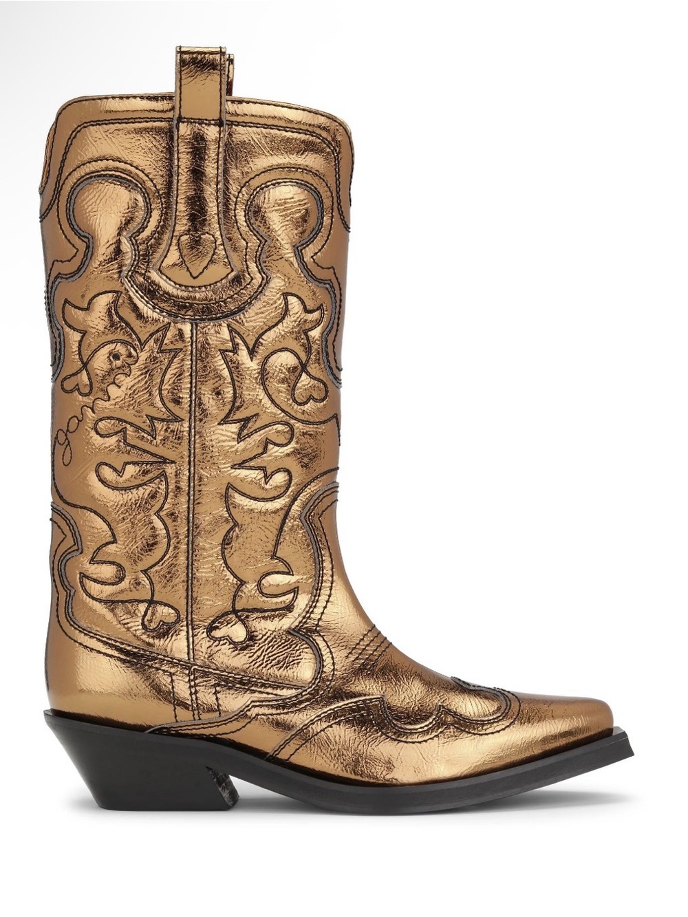 GANNI embroidered Gold metallic Western cowboy boots